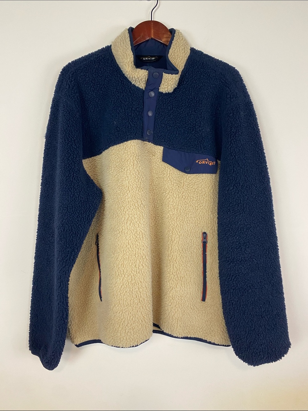 Orvis Navy and Cream Sherpa Snap-Placket Pullover